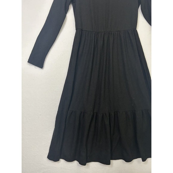 Ophelia Roe Tiered Black Dress Size Medium Casual Long Sleeve Peasant Mock Neck - Picture 3 of 6